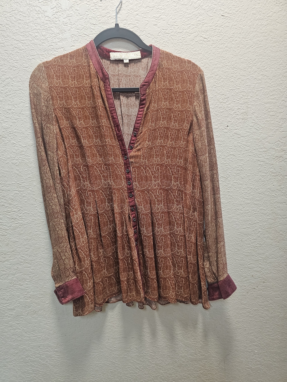 Tarun Tahiliani 100% Silk Tunic with Velvet Trim